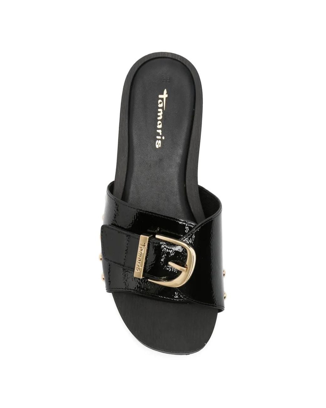 Tamaris Black Buckle-Detail Studded Sandals