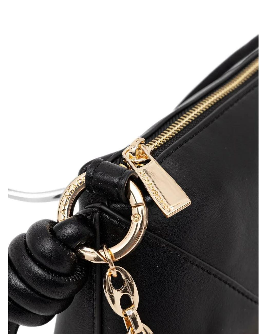 Lola Casademunt Black Logo-Plaque Knotted-Strap Crossbody Bag