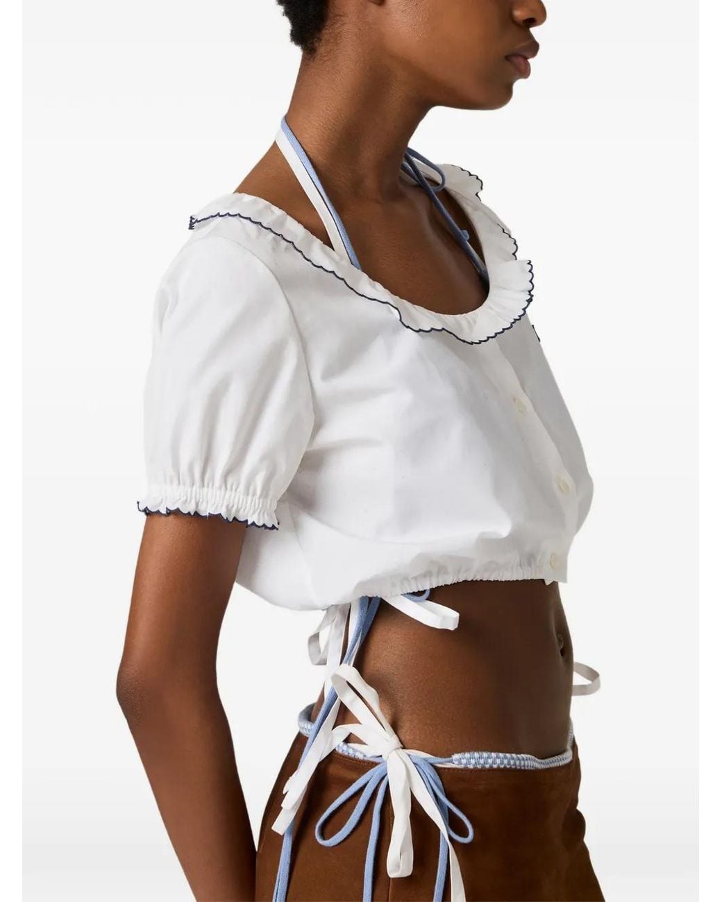 Miu Miu White Embroidered Poplin Crop Top