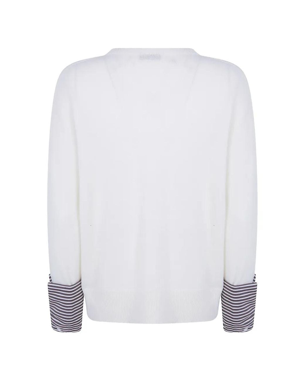 Whyci White Striped-Cuff Sweater