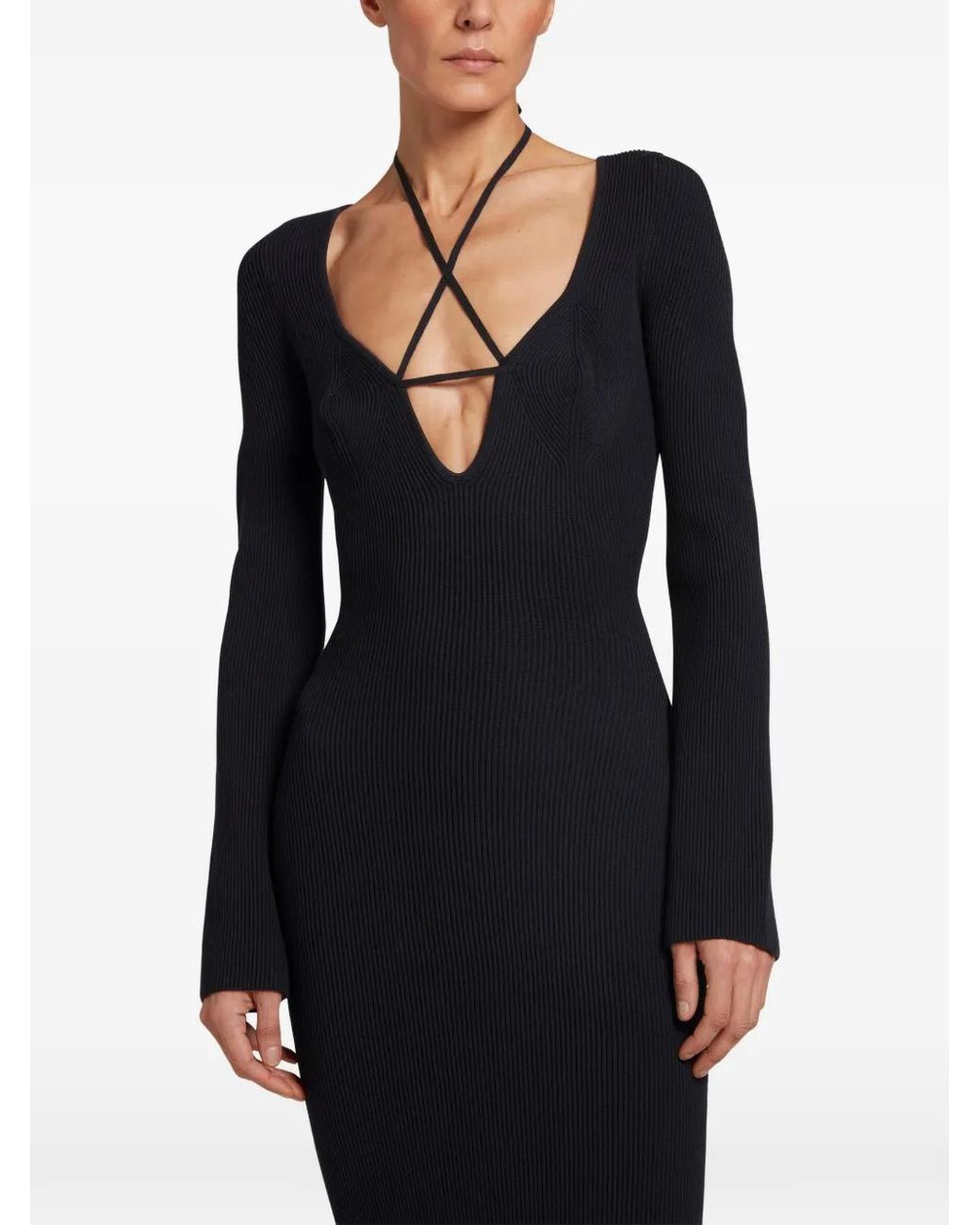 Violante Nessi Black Cristina Halterneck Long-Sleeve Midi Dress