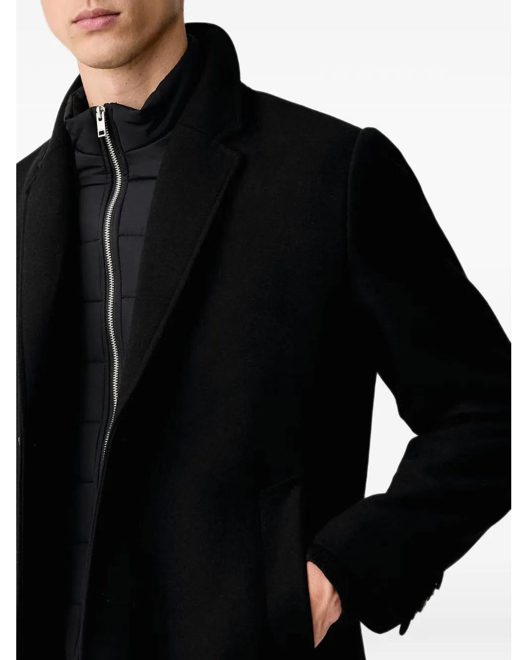 Lindbergh Black Layered-Design Single-Breasted Coat for men