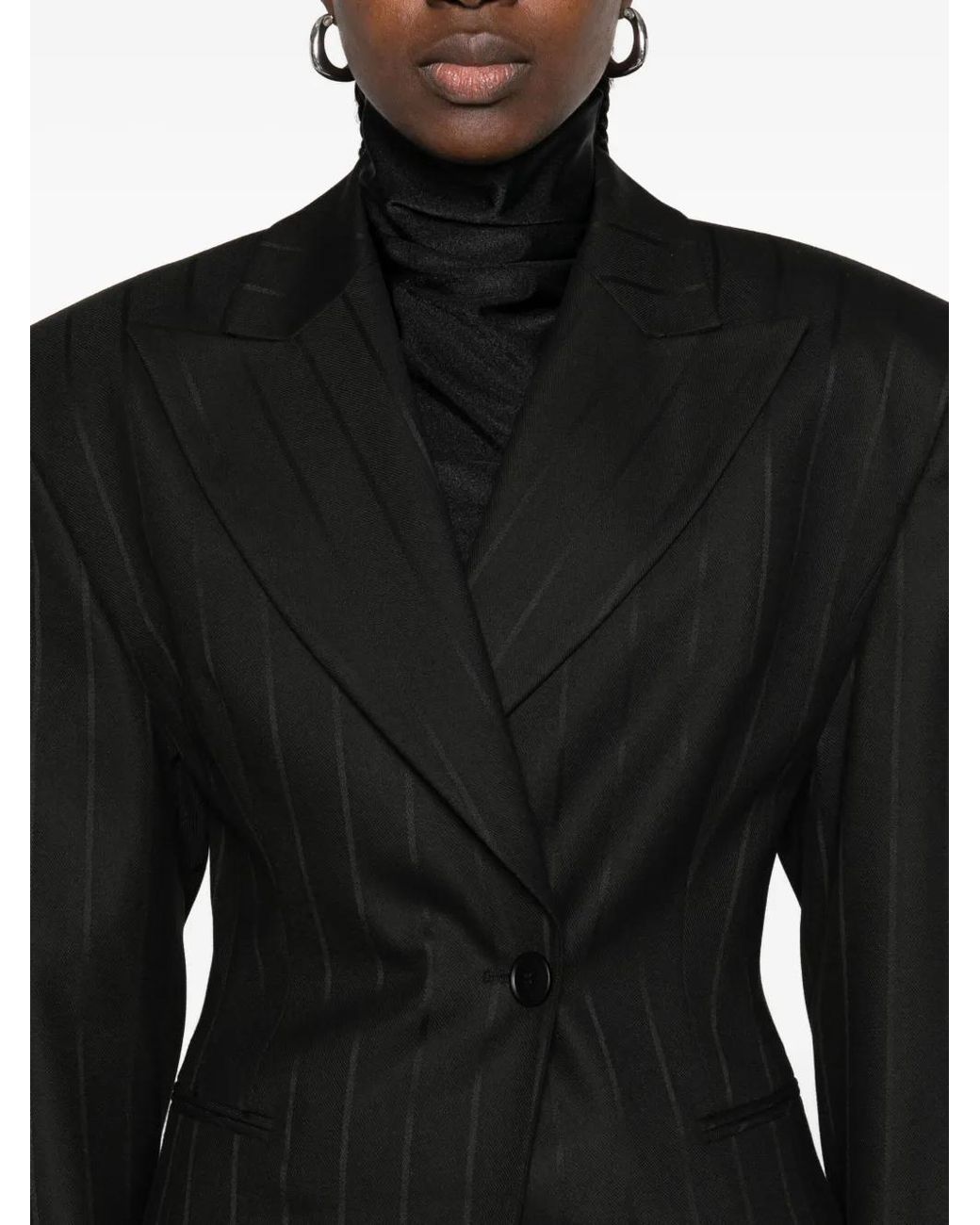 ANDAMANE Black Pinstriped Single-Breasted Blazer