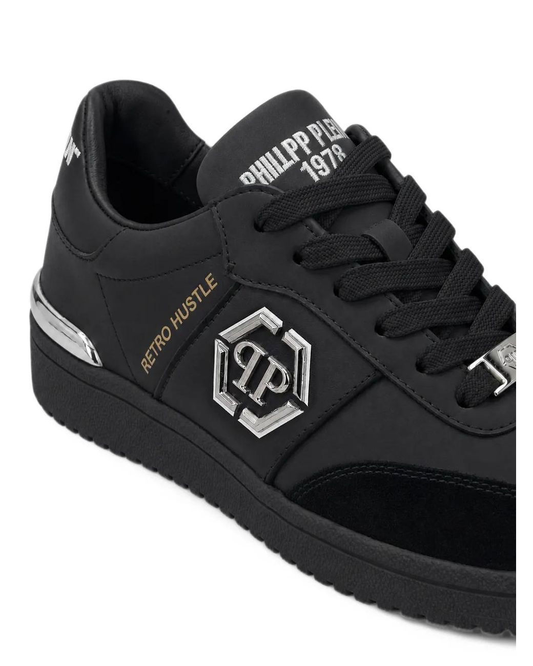 Philipp Plein Black Low-Top Sneakers Retro Hustle Bicolor for men