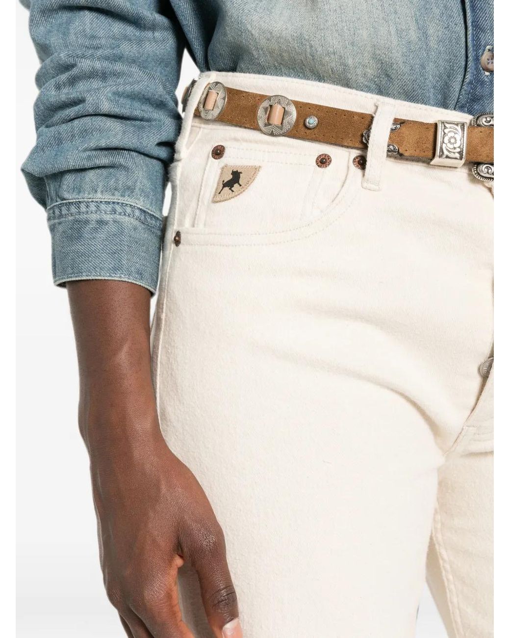 Lois White Pantalon Lindsay À Patch Logo