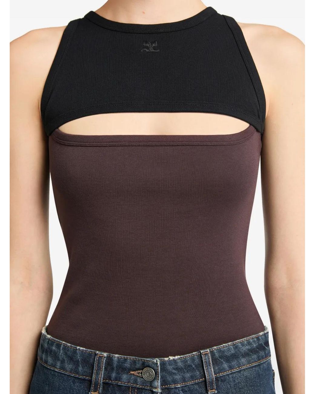 Courreges Brown Slash Contrast Tank Top