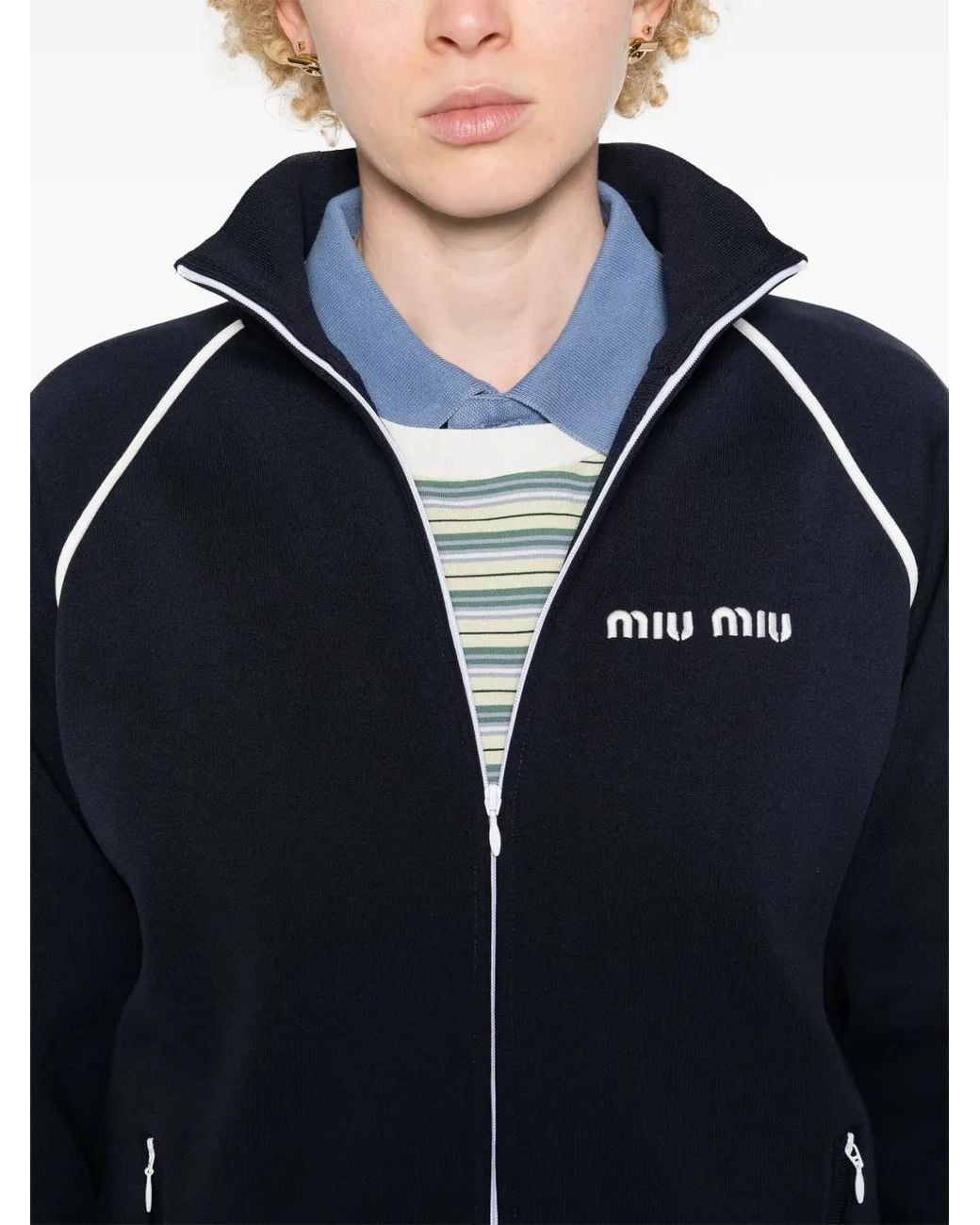 Miu Miu Blue Nylon Fleece Cardigan