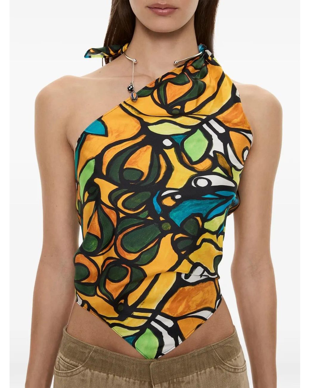 Christopher Esber Yellow Tropic Nouveau Scarf-Tie Top