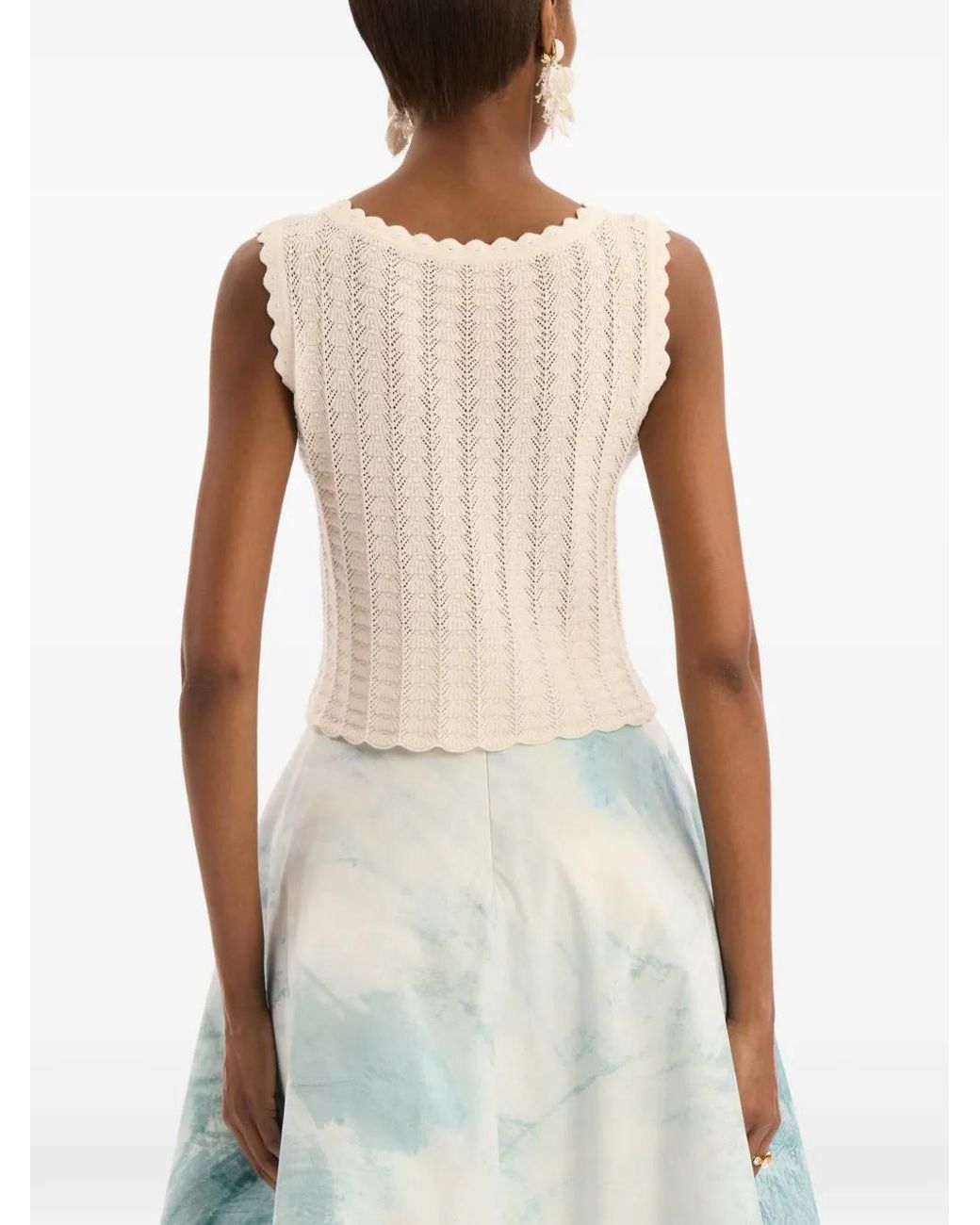 Oscar de la Renta Blue Pointelle Weave Tank
