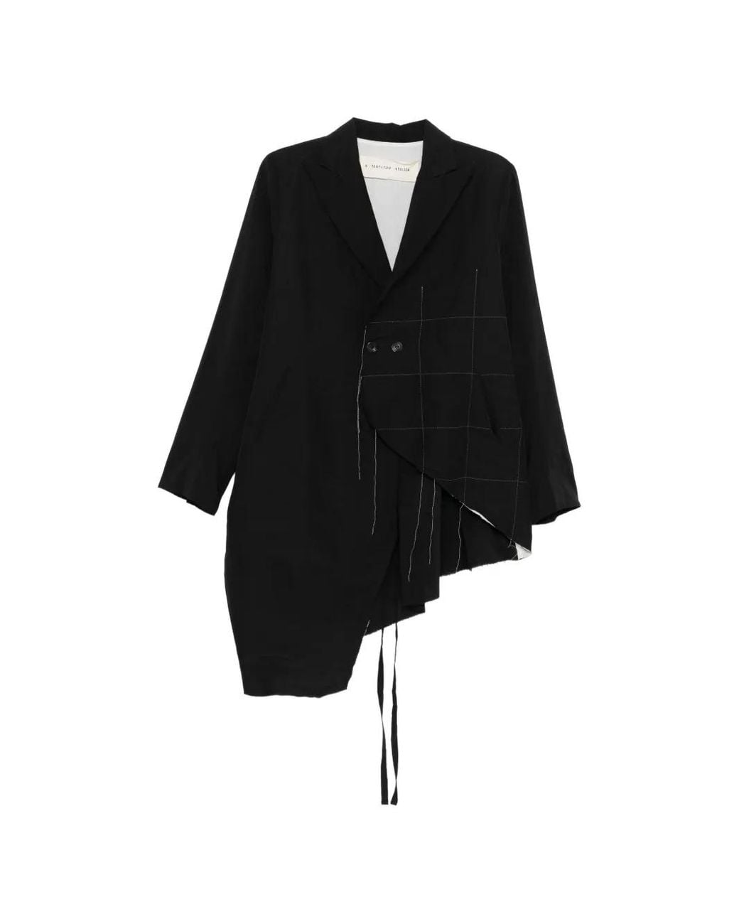 A Tentative Atelier Black Blazer Asymétrique À Carreaux