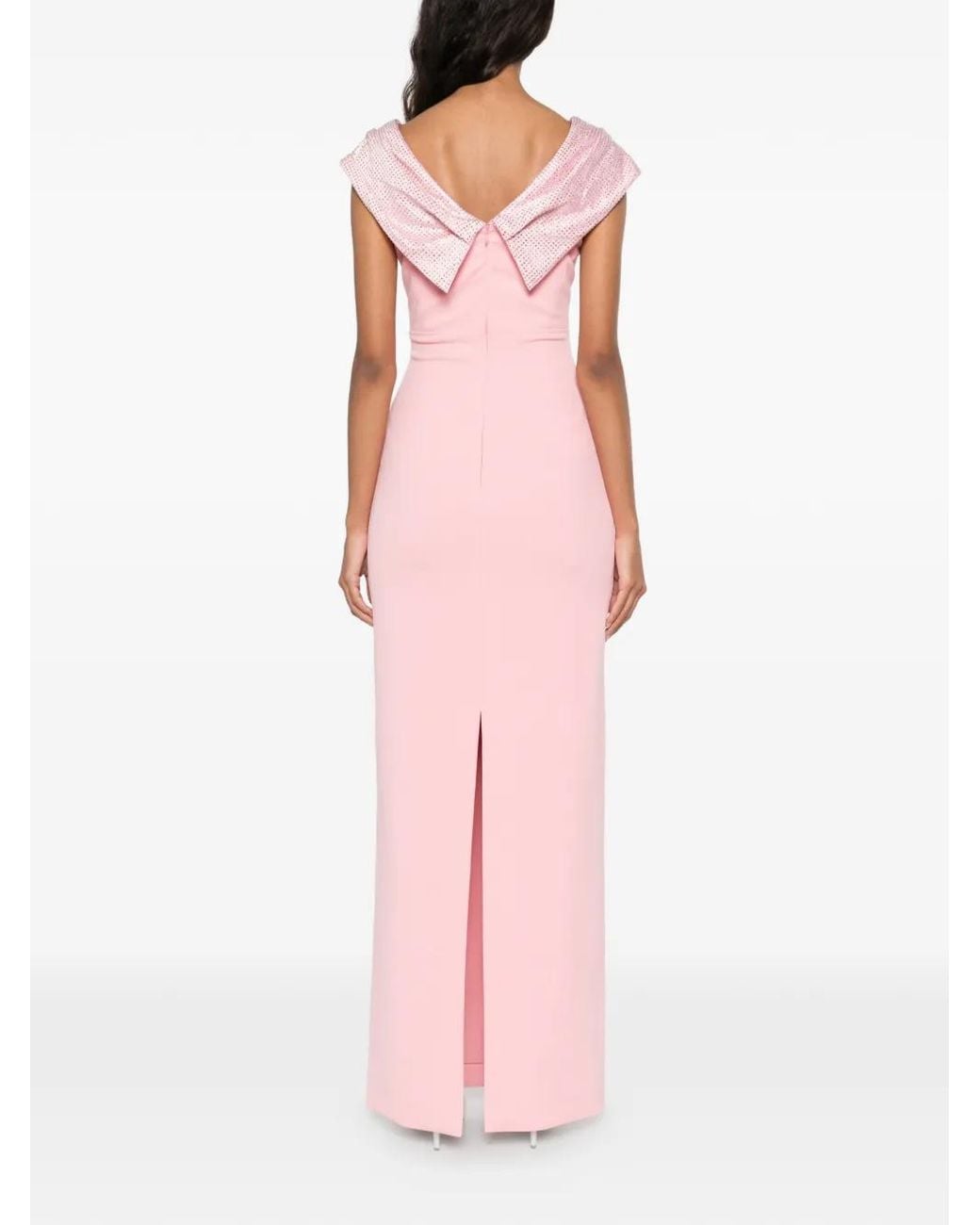 Solace London Pink Cardinale Crystal-Embellished Cowl-Neck Maxi Dress