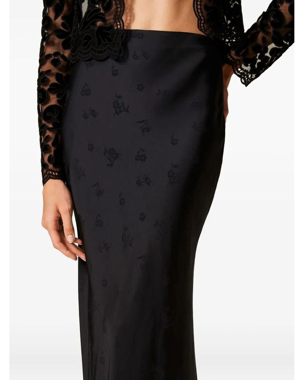 Twinset Black Floral-Jacquard Maxi Skirt