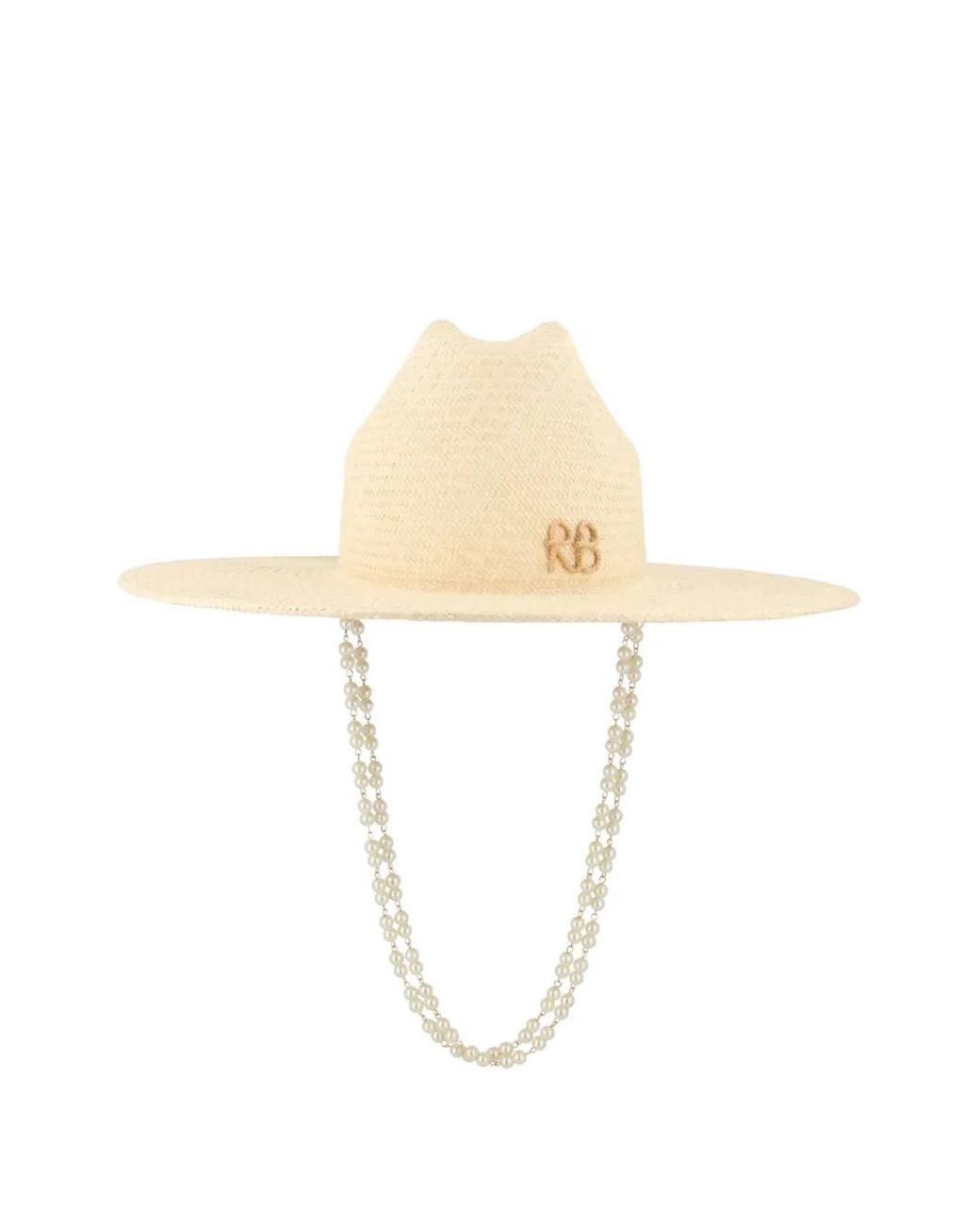 Ruslan Baginskiy White Pearl-Embellished Straw Hat
