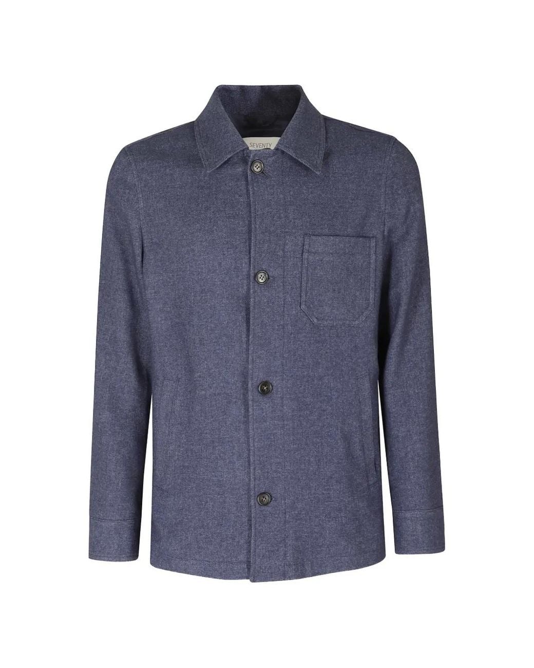 Seventy Blue Button-Up Chest-Pocket Jacket for men
