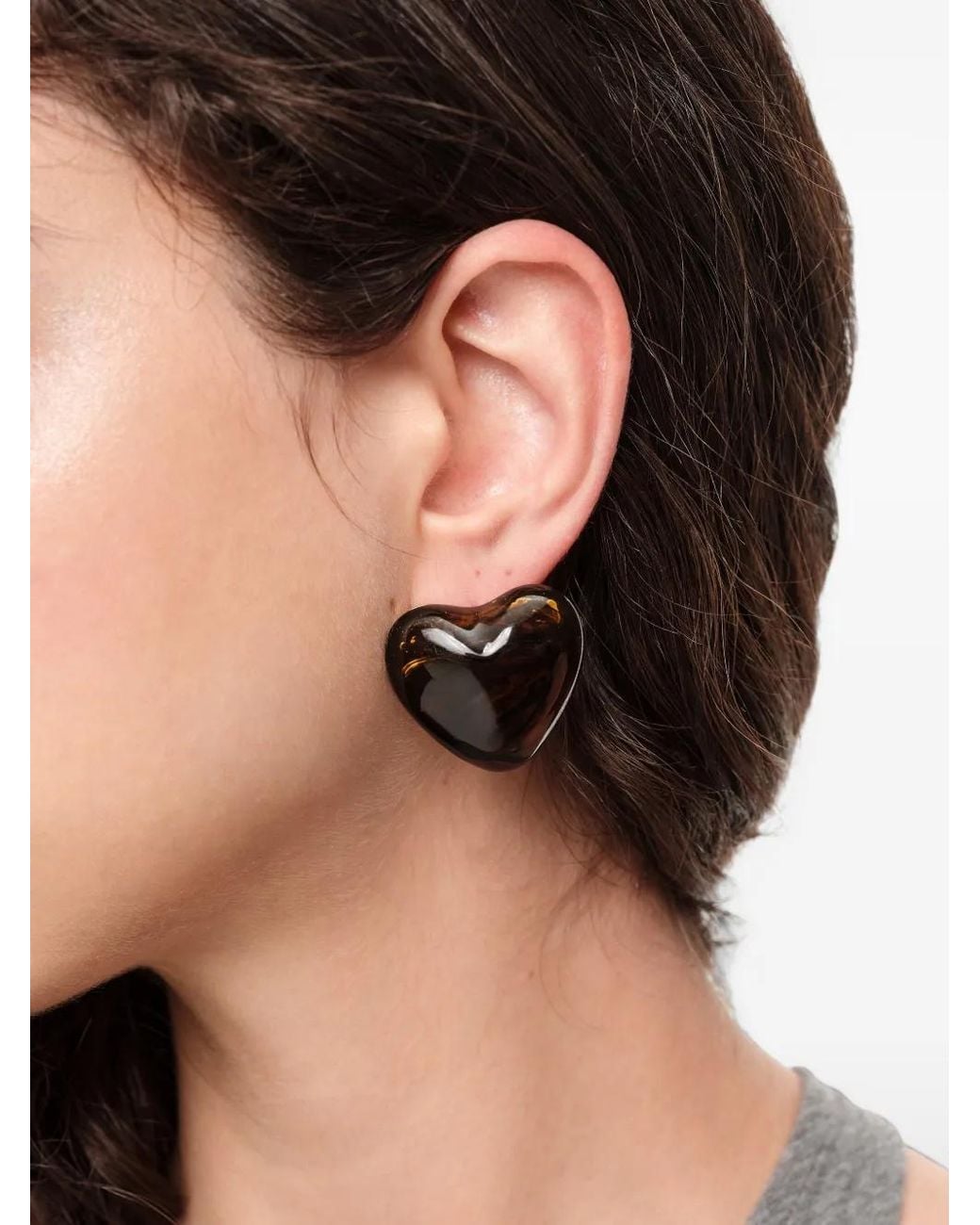 Bimba Y Lola Black Amber Resin Hearts Earrings