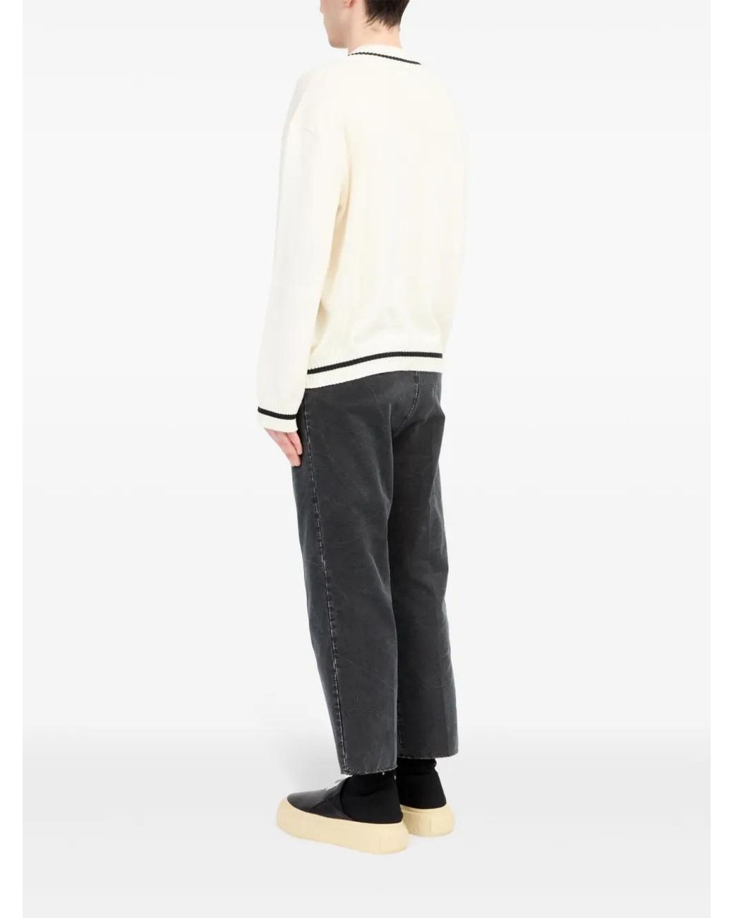 MM6 by Maison Margiela White Cotton And Wool Sweater With V-Neck for men
