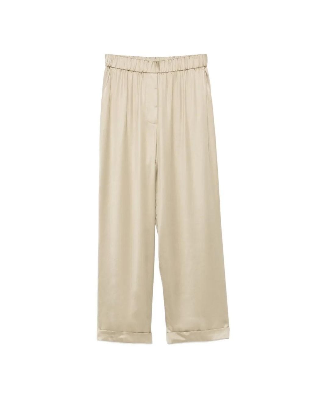 Peserico Natural Satin-Finish Turn-Up Trousers