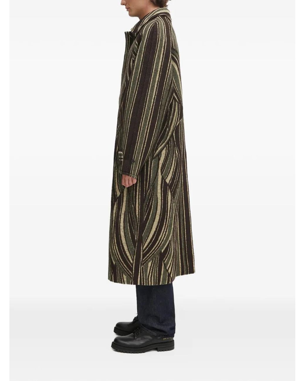 KENZO Green Striped Logo-Patch Coat for men