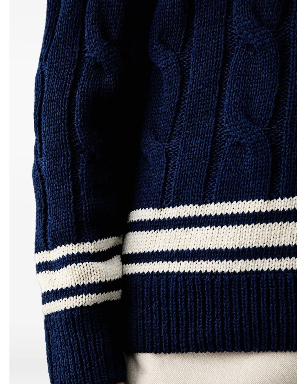 Gant Blue Cable-Knit V-Neck Sweater for men