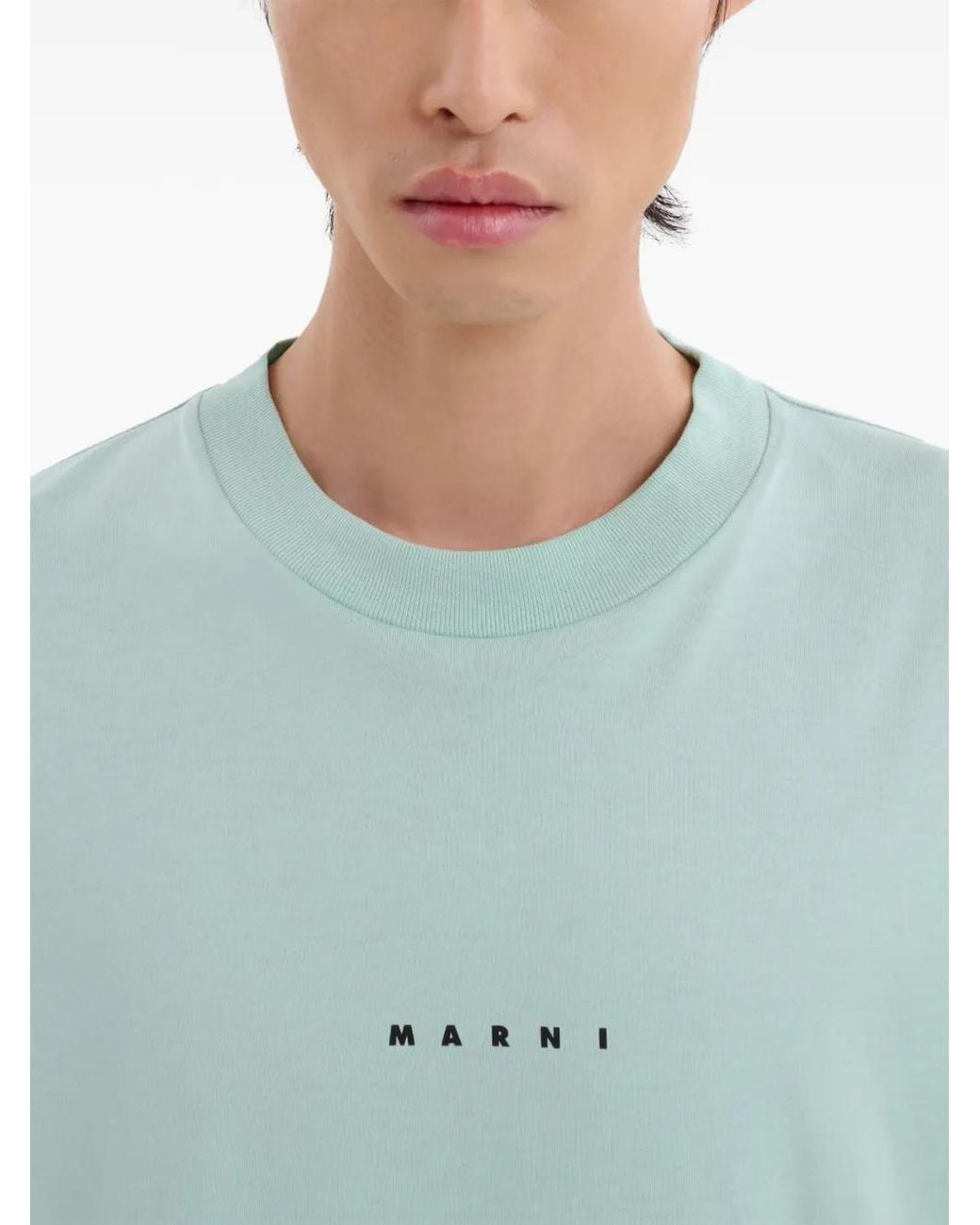 Marni Blue Logo-Print Cotton T-Shirt for men