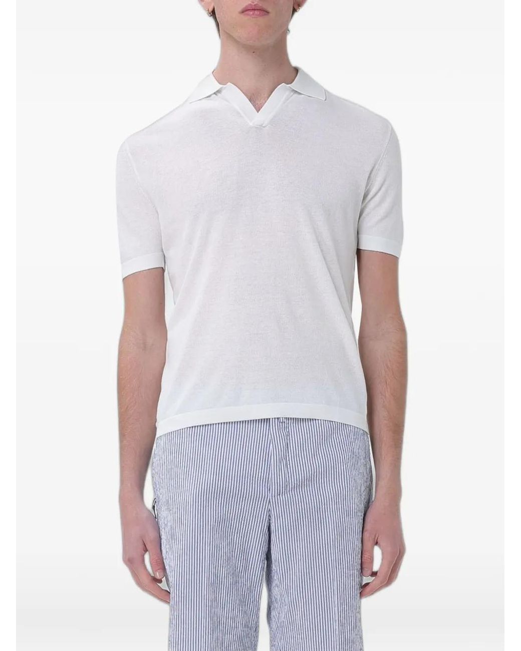 Brooksfield White Crepe-Knit V-Neck T-Shirt for men