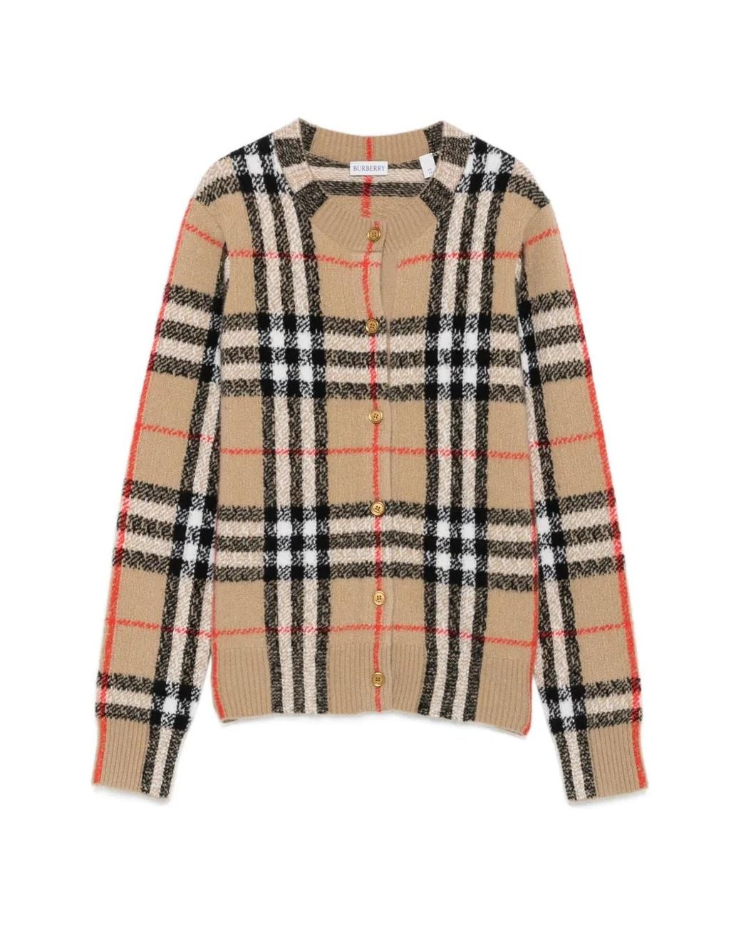 Burberry White Check-Pattern Button-Up Cardigan