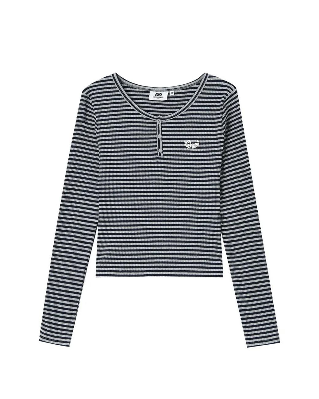 Chocoolate Blue Striped Ribbed Top