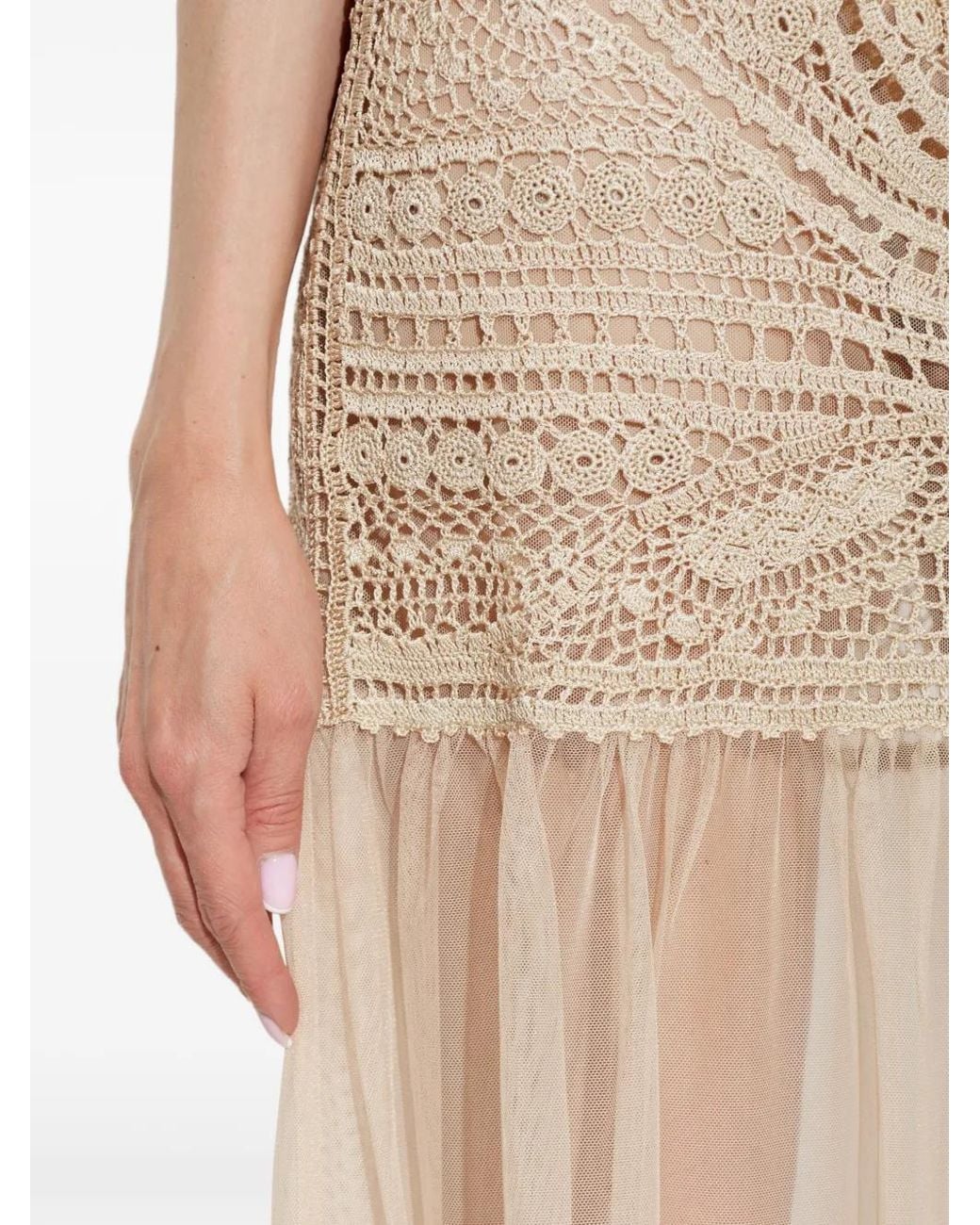 Ulla Johnson Natural Crochet-Knit Tulle Maxi Skirt