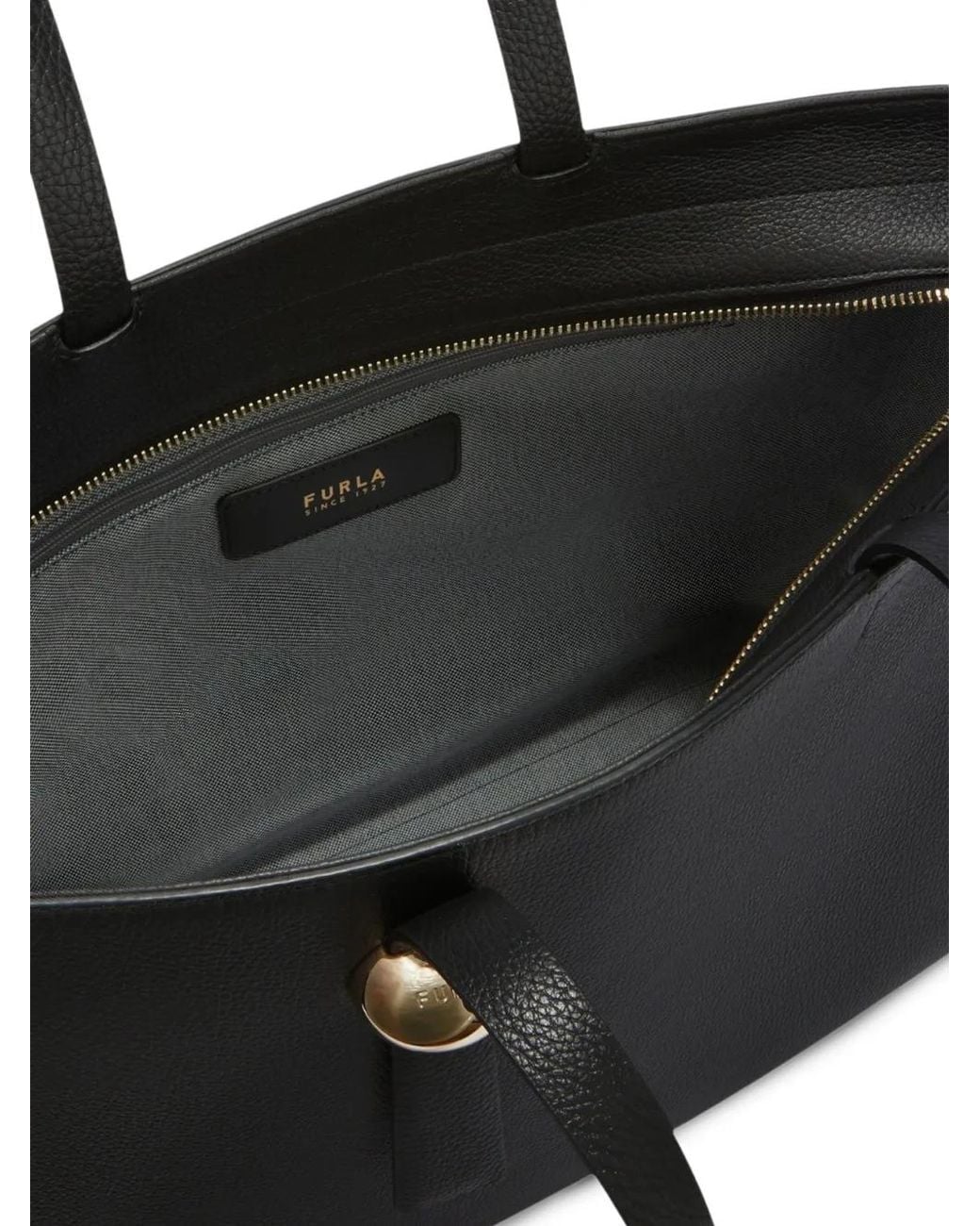 Furla Black Logo-Engraved Pebble-Texture Tote Bag