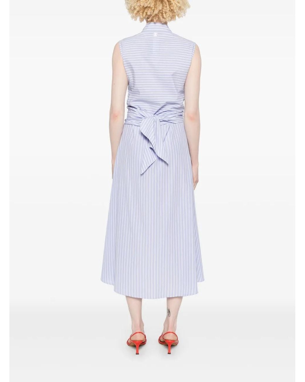 Twinset White Striped Midi Dress