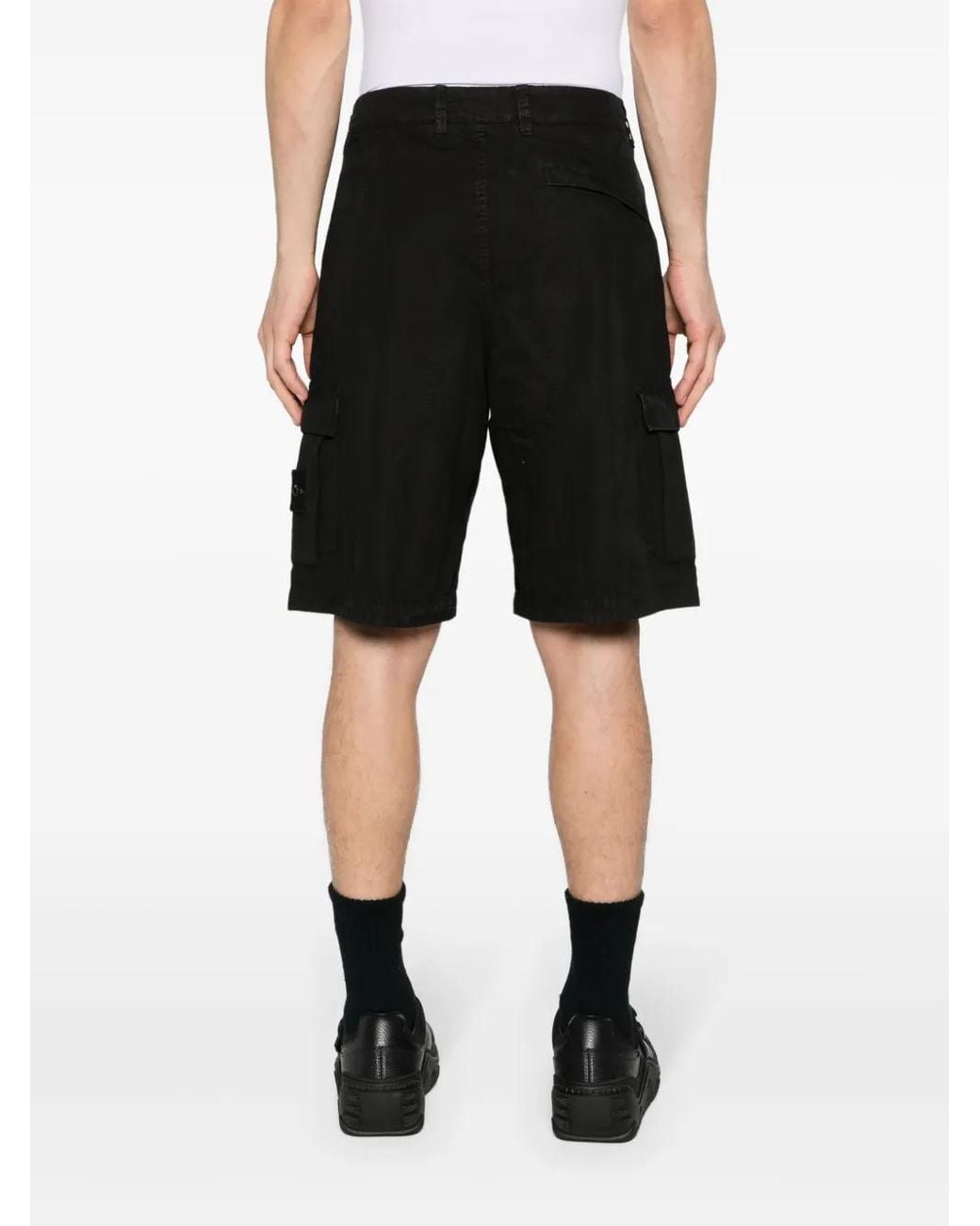 Stone Island Black Compass-Badge Cotton Cargo Shorts for men