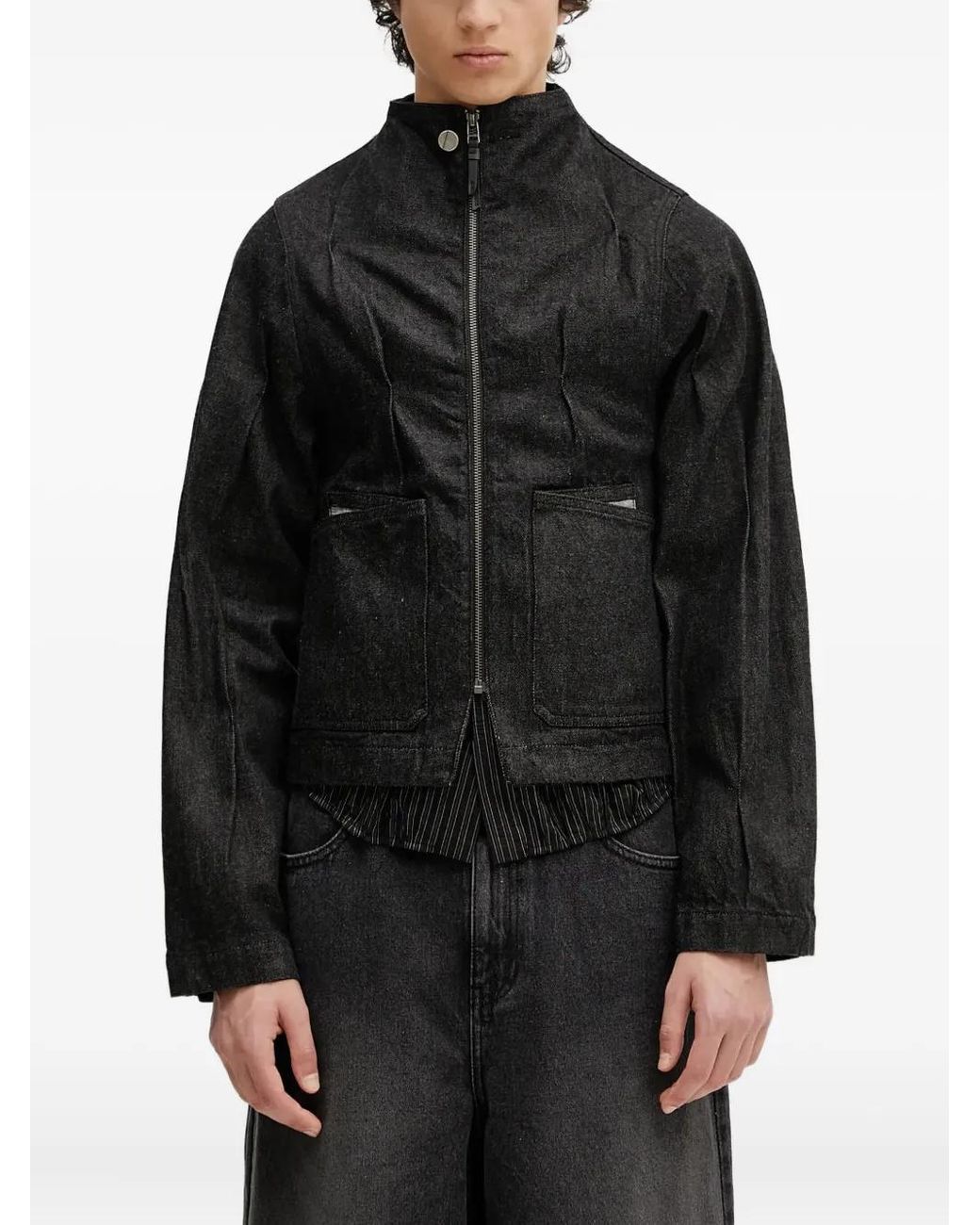 Adererror Black Zip-Fastening Pleated Denim Jacket for men