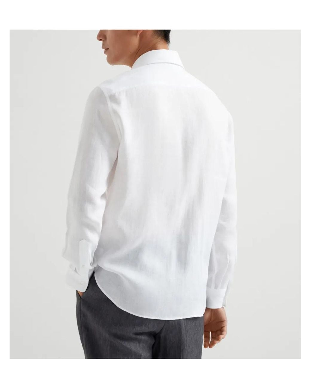 Brunello Cucinelli White Easy Fit Linen Shirt With French Collar for men