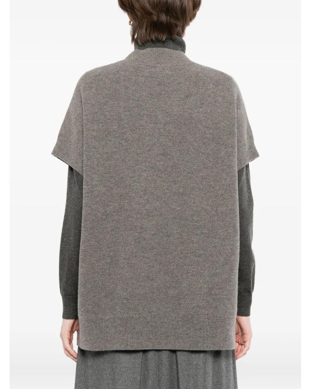 N.Peal Cashmere Gray Honeycomb Sleeveless V-Neck Top