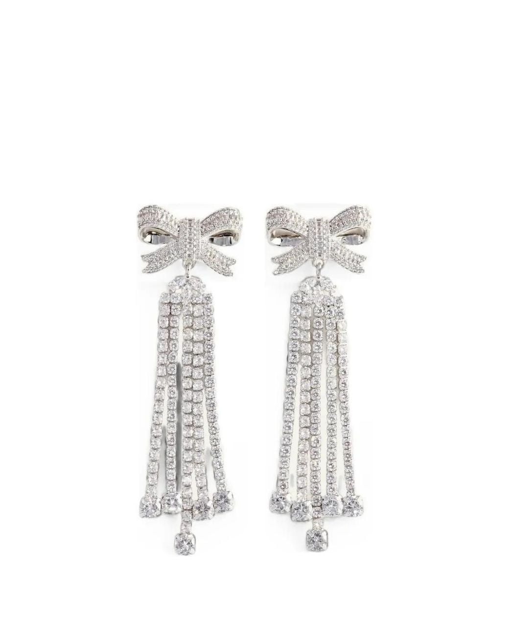 Self-Portrait White Crystal Bow-Motif Earrings