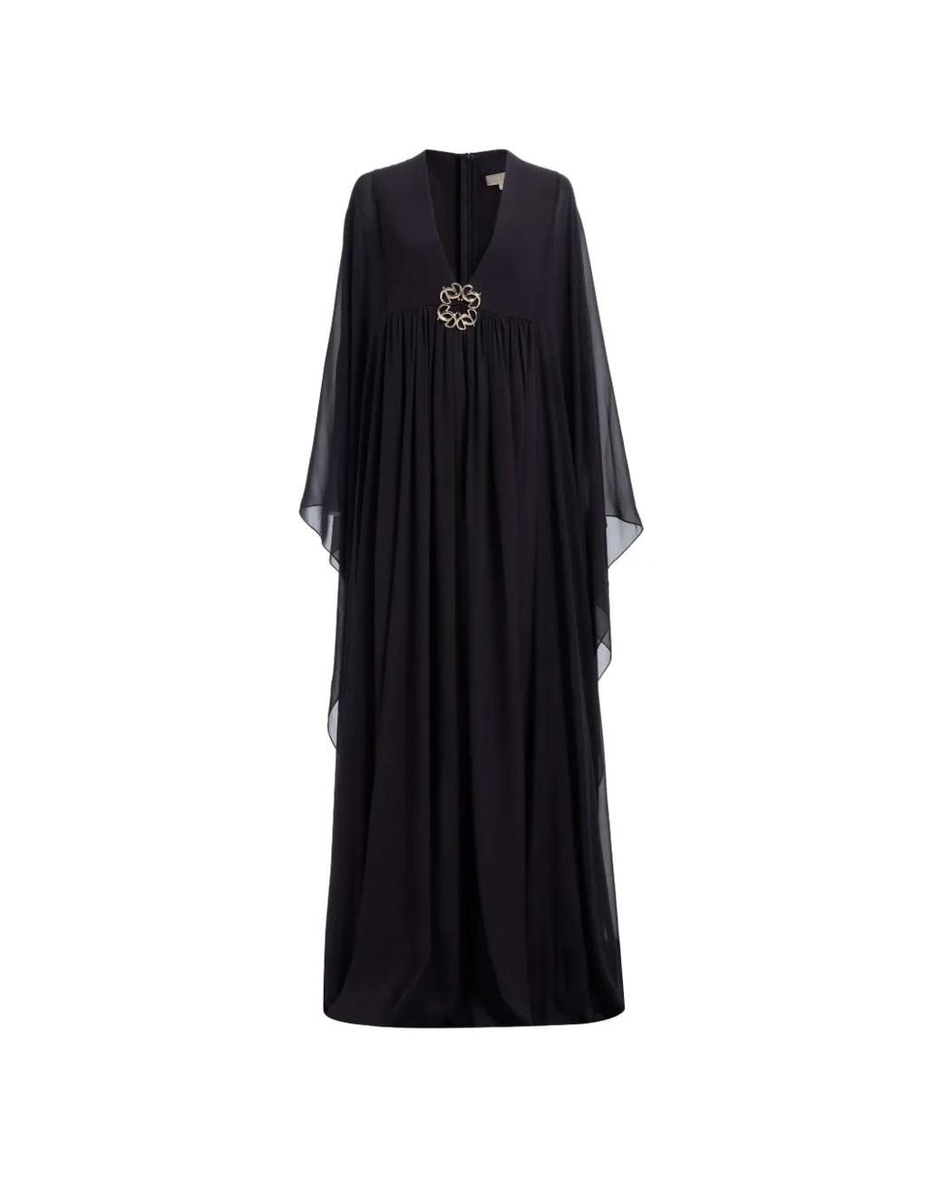 Elie Saab Black Embellished-Detail Silk Maxi Dress
