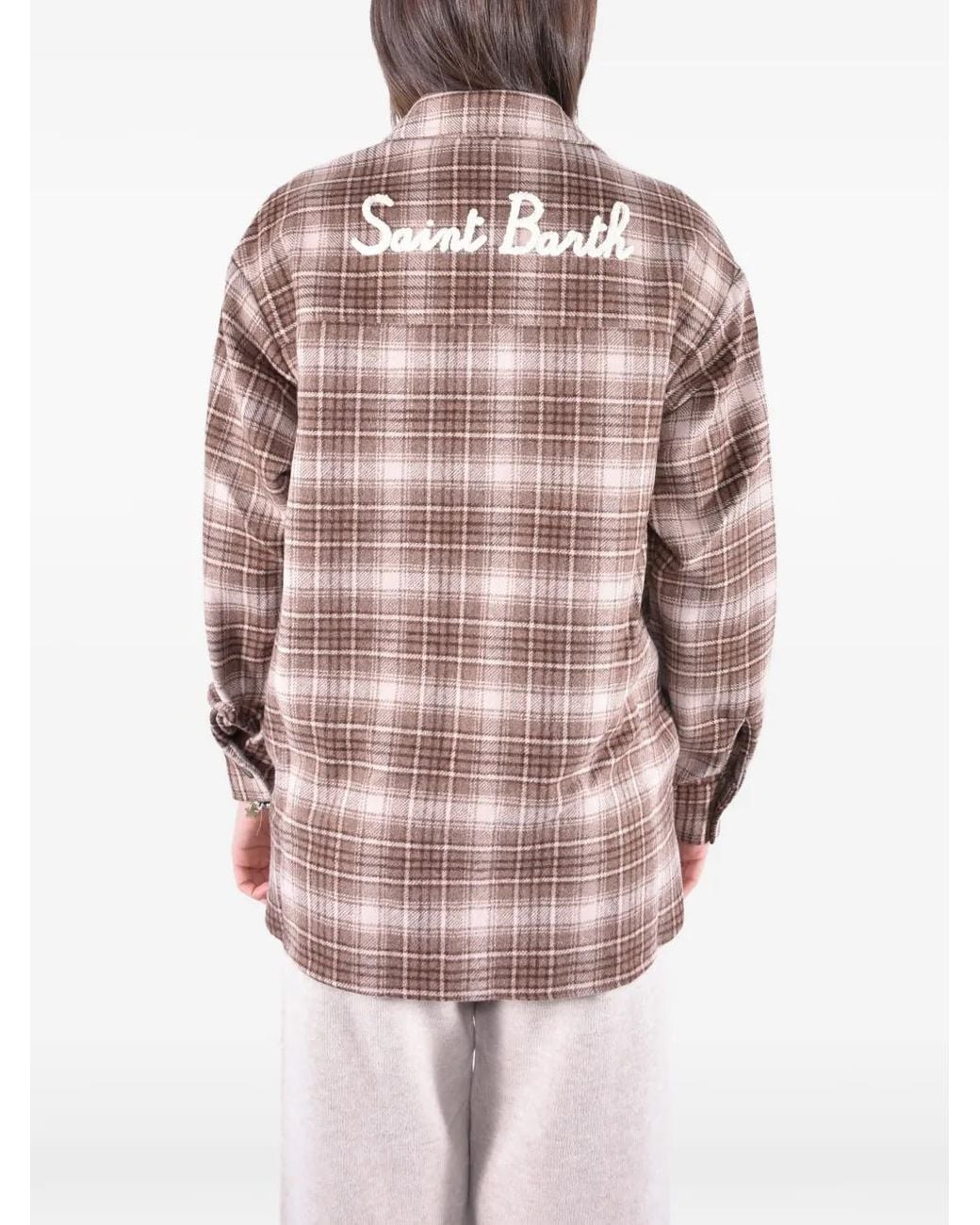 Mc2 Saint Barth Pink Cambry Flannel Overshirt With Tartan Pattern And Logo Embroidery