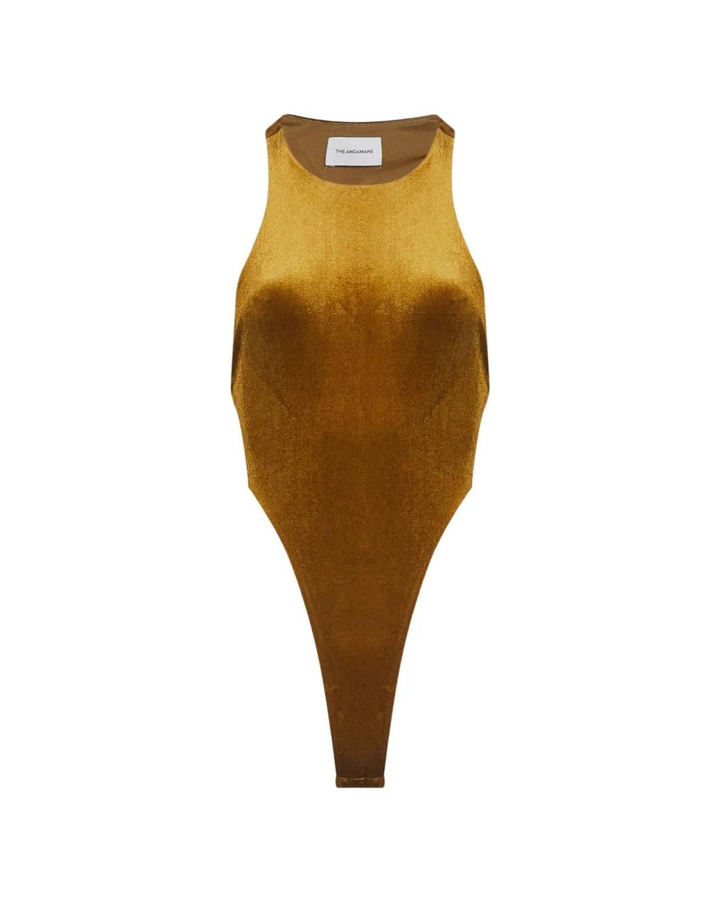 ANDAMANE Yellow Velvet-Effect Racerback Bodysuit