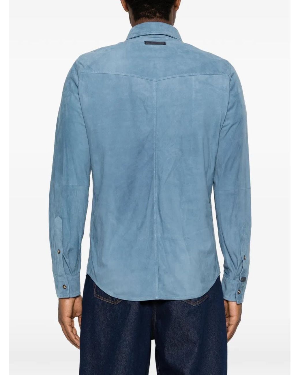 Jacob Cohen Blue Suede Button-Up Overshirt for men
