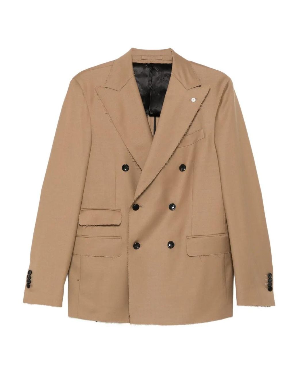 L.b.m. 1911 Natural Double-Breasted Frayed-Edge Blazer for men