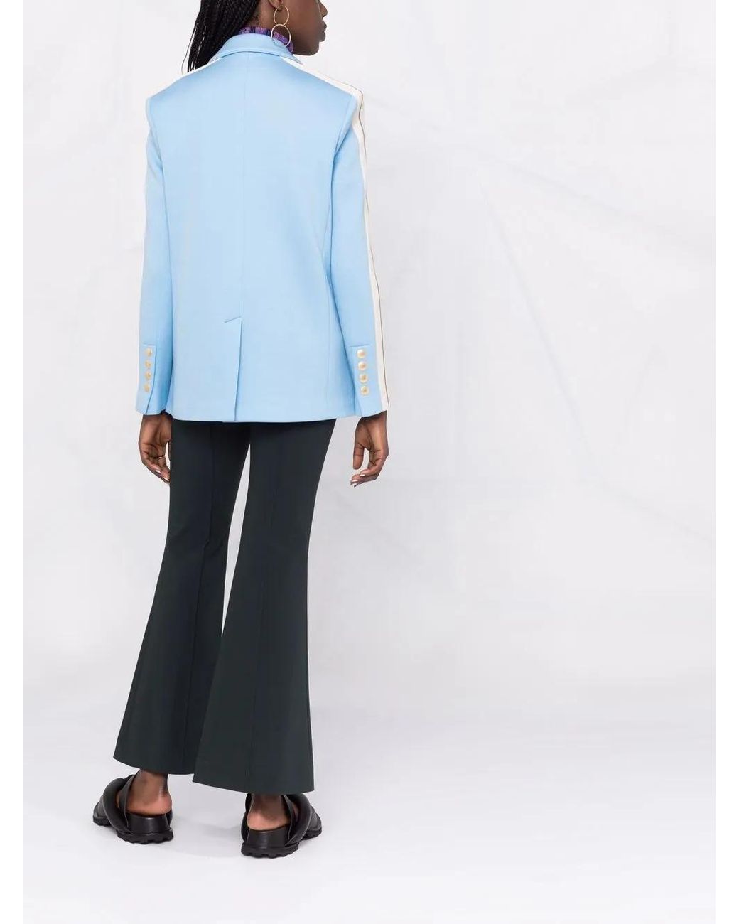 Palm Angels Blue Side-Stripe Buttoned Blazer