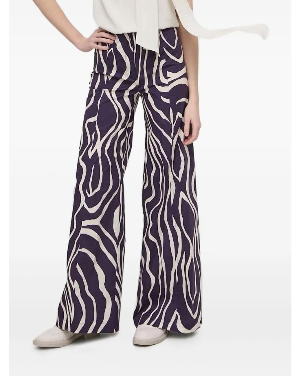 Liviana Conti Blue Kalhoty Wave-Print Trousers