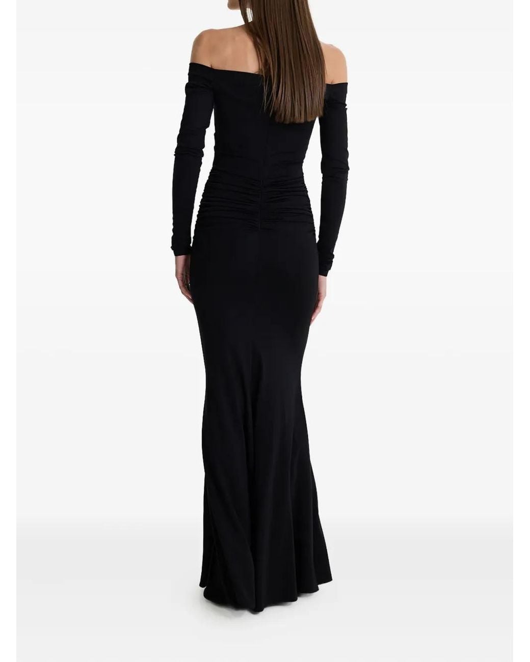 MOOS STUDIO Black Shadow Spiral Off-Shoulder Fishtail Maxi Dress