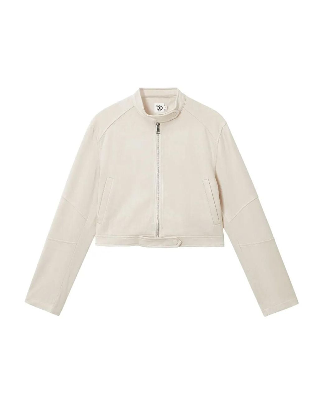 B+ AB White Cropped Zip-Front Jacket