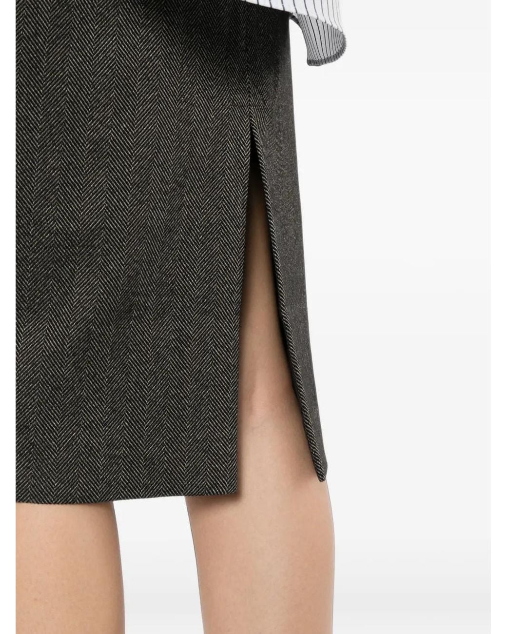 BONBOM Gray Herringbone-Pattern Skirt