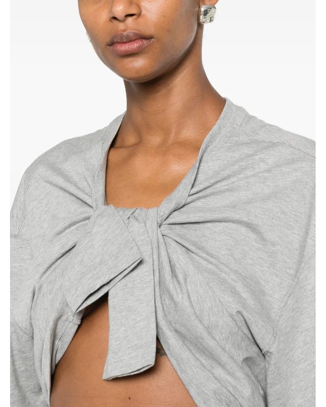MERYLL ROGGE Gray T-Shirt Crop À Détail Noué