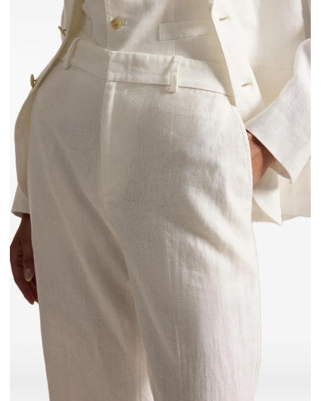 Polo Ralph Lauren White Straight Linen Trousers