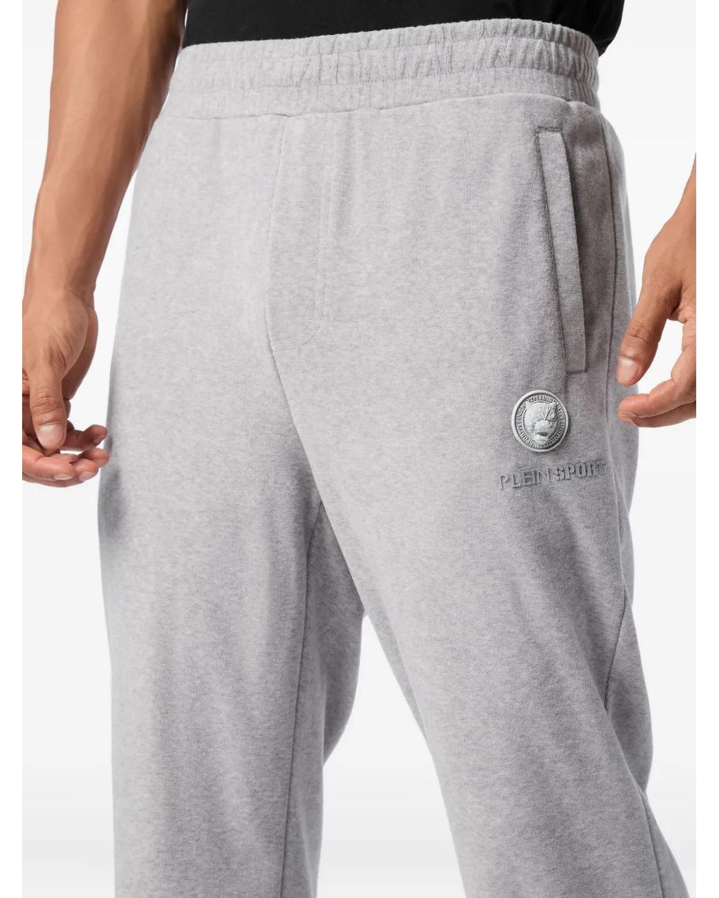 Philipp Plein Gray Logo-Patch Elasticated-Cuff Joggers for men
