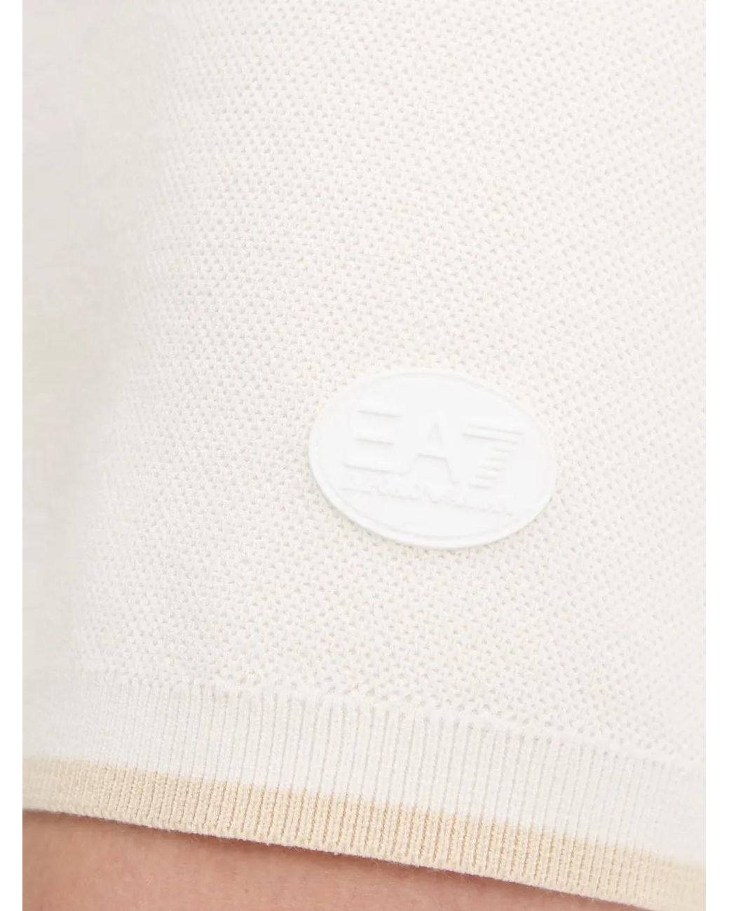 EA7 White Geripptes Kleid Mit Logo-Patch