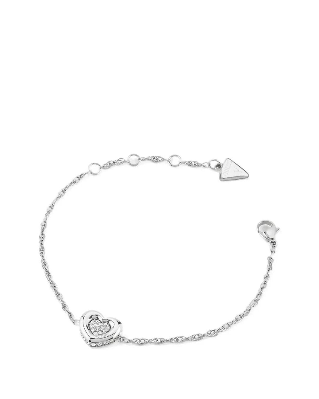 Guess White L.O.V.E. Pavé-Set Heart-Pendant Bracelet
